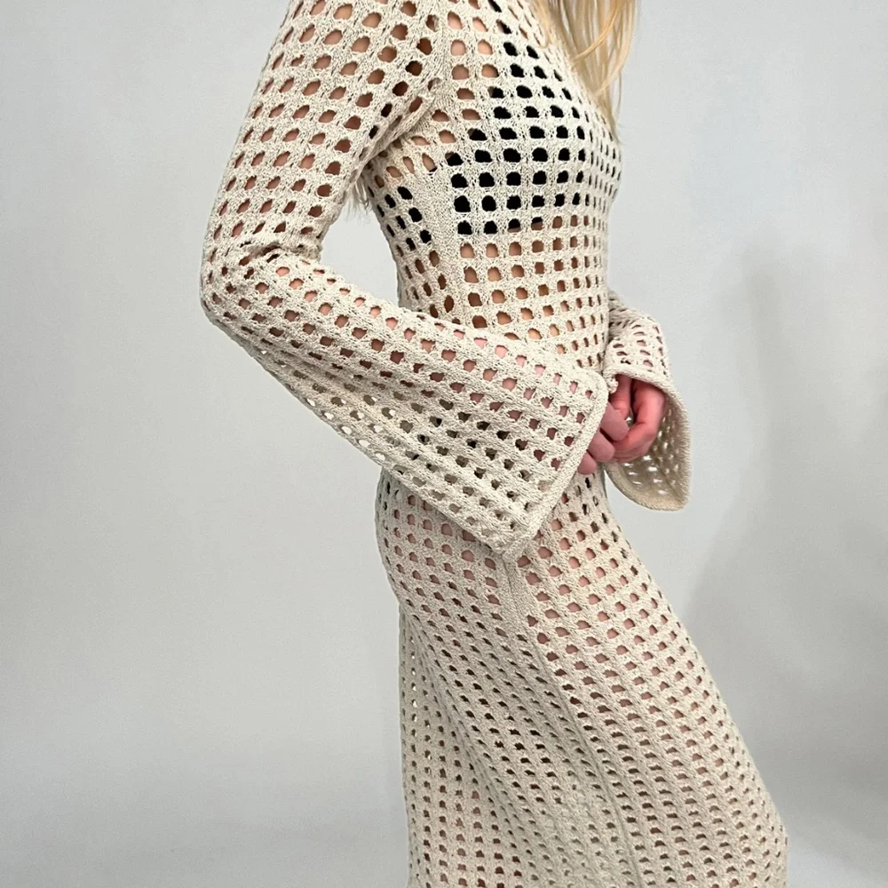 Oak & Fort Swimsuit Cover Up Crochet Dress in Cream for Women - Size Medium - Picture 2 of 8